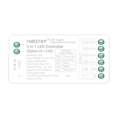 LED Streifen Set RGBW – SMD LED Streifen 24V, 60 LEDs/m, 4-in-1, 18 W/m, 953 lm/m, 5m, RGB + Warmweiß 3000K, CRI 80 – SS100 Netzteil, SZ5 Zigbee 3.0 Controller & C5 Fernbedienung Schwarz