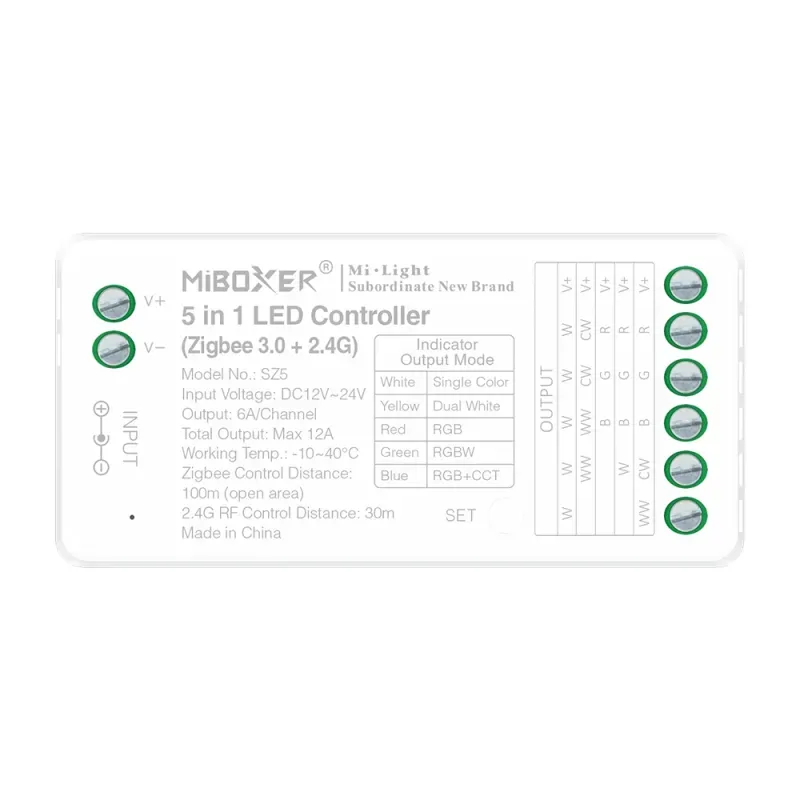 LED Streifen Set RGBW – SMD LED Streifen 24V, 60 LEDs/m, 4-in-1, 18 W/m, 953 lm/m, 5m, RGB + Warmweiß 3000K, CRI 80 – SS100 Netzteil, SZ5 Zigbee 3.0 Controller & C5 Fernbedienung Schwarz