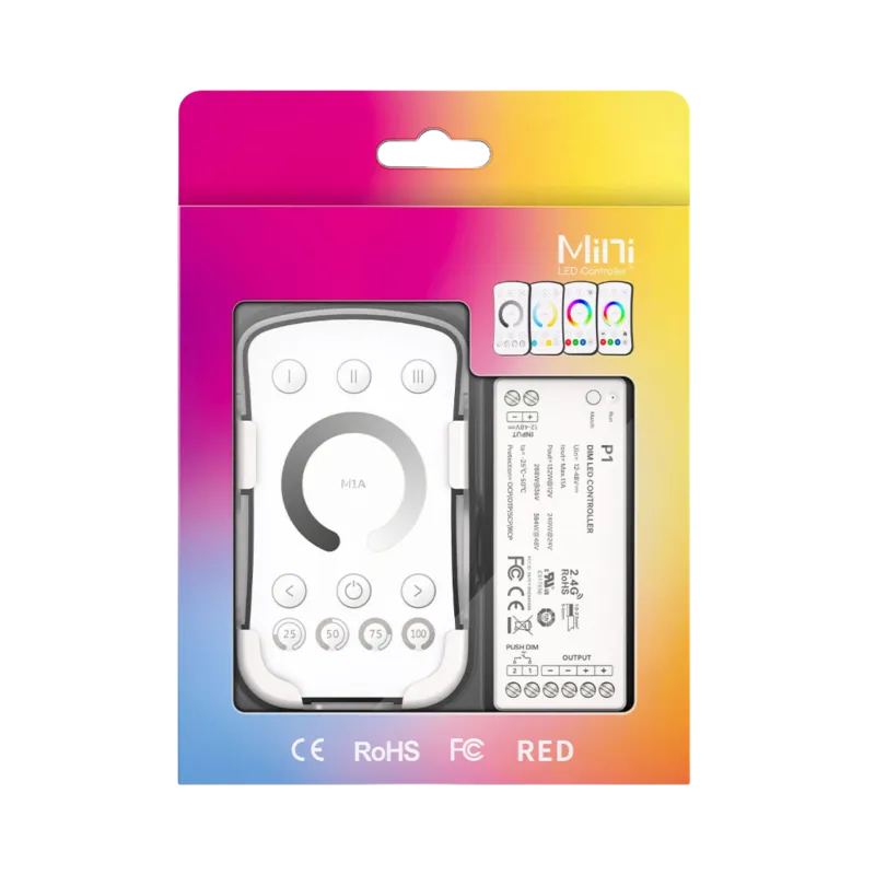 LTECH M1A+P1 LED Funk Set 2.4 GHz, Funk Fernbedienung & 1-Kanal Empfänger, 12-48V DC, für einfarbige LED Streifen