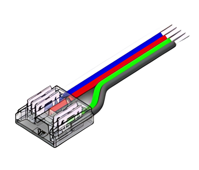 5-poliger LED Strip-zu-Kabel Connector / Schnellverbinder für 12 mm COB RGBW LED Streifen – lötfrei (solderless) mit 15 cm Anschlusskabel – einfach zu installieren für saubere RGBW Verkabelung – SK-LED
