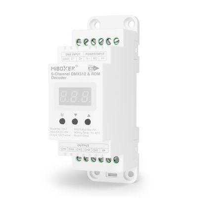 MiBoxer D5-T DMX512 RDM LED-Decoder Hutschiene Art. 23001 MiBoxer D5-T 5-Kanal DMX512 RDM LED-Decoder für Hutschiene 12–48 V Konstantspannung 5x6 A Art. 23001