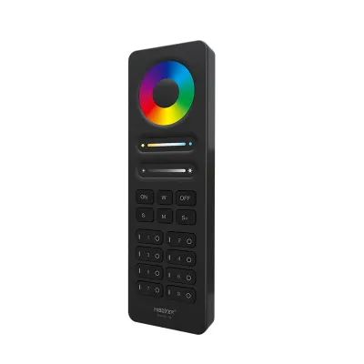 MiBoxer C8 RGB+CCT LED Strip Controller – 8 Zonen Funkfernbedienung mit Farbrad & Touchsteuerung Schwarze MiBoxer C8 2.4GHz Funkfernbedienung für RGB+CCT LED Strips – Touch Remote mit Farbrad, 8 Zonen, Modustaste, Helligkeits- und Farbtemperaturregelung.