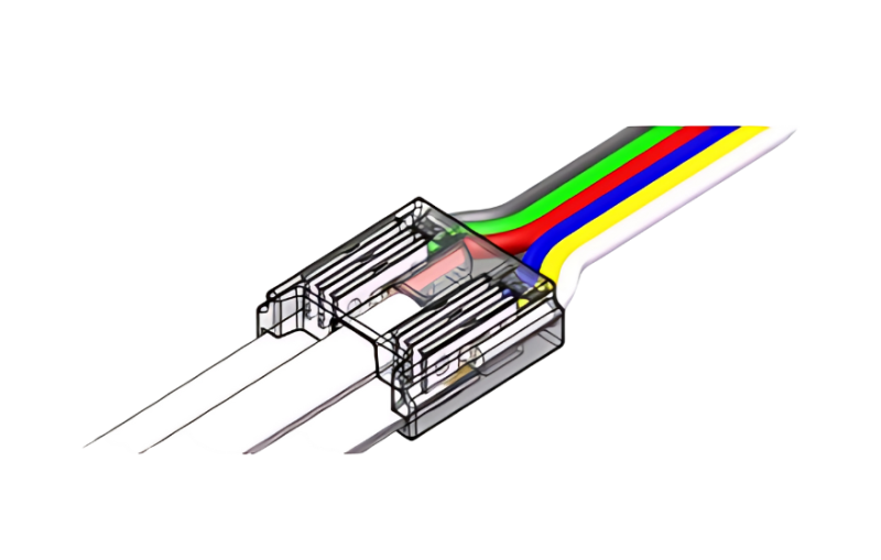 6-poliger LED Strip-zu-Kabel Schnellverbinder für 12 mm COB RGBCCT LED Streifen, lötfreie Verbindung mit 15 cm Kabel, 24 V DC kompatibel – stabile, farbmarkierte Anschlüsse für SK-LED Systeme