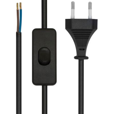 Netzkabel mit Eurostecker und Schalter 2 Meter H03VVH2 F 2x0,75mm² schwarz mit offenen Kabelenden für LED Netzteile