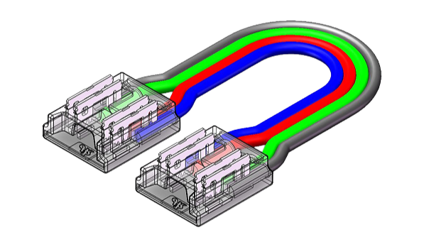 LED Strip-zu-Strip Verbinder – 4-polig, 10 mm, lötfrei mit 15 cm Verbindungskabel für RGB COB LED-Streifen