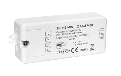 Casambi DALI Gateway SR-2421-CS Frontansicht Casambi DALI Gateway SR-2421-CS 230V Bluetooth Mesh zu DALI und 0-10V Converter