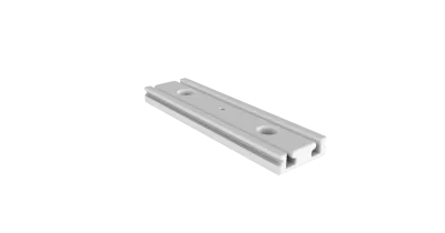 PETG-Geradverbinder 180° für LED Alu-Einbauprofil EXO-A2 – weißes Verbindungsstück mit seitlichen Führungsschienen und zwei Montagelöchern für gerade Profilverlängerung