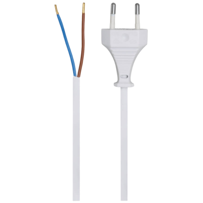 Netzkabel mit Eurostecker 2 Meter H03VVH2 F 2x0,75mm² weiß mit offenen Kabelenden für LED Netzteile und elektrische Anschlüsse