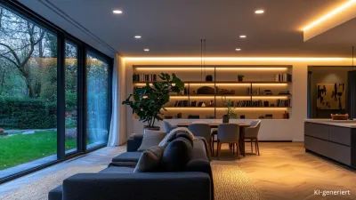 LED Einbaustrahler – Deckenbeleuchtung Wohnzimmer und Küche LED Einbaustrahler im Wohnzimmer und Küche mit indirekter Deckenbeleuchtung und warmweißem Licht