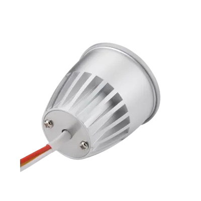 MR16 LED Spot 10W 24V DC Aluminium Kühlkörper Rückansicht Rückansicht des MR16 LED Spots 10W 24V DC mit Aluminium Kühlkörper und Anschlusskabel