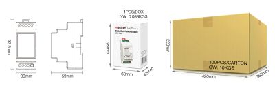 MiBoxer DALI Bus Stromversorgung DL POW1 Abmessungen und Verpackungsmaße Abmessungen und Verpackung MiBoxer DALI Bus Stromversorgung DL POW1 mit Maßzeichnung und Karton