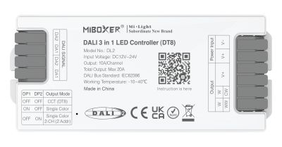 MiBoxer DL2 DALI LED Controller 3-in-1 DT8 12-24V MiBoxer DL2 DALI LED Controller 3-in-1 DT8 für LED Streifen 12-24V mit 10A pro Kanal für Single Color und CCT Steuerung