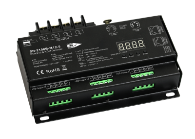 SR-2108B-M12-3 DMX512 & RDM Decoder 12-Kanal 5A pro Kanal 12-24V DC Metallgehäuse XLR RJ45 SR-2108B-M12-3 DMX512 & RDM Decoder 12-Kanal 5A pro Kanal 12-24V DC Metallgehäuse XLR RJ45
