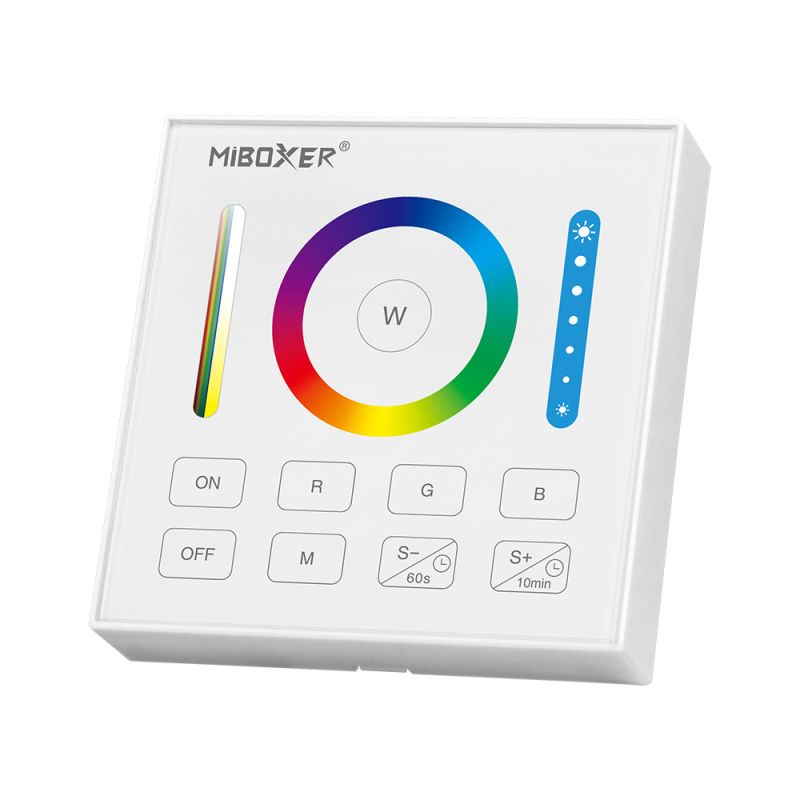 MiBoxer B0 RGB+CCT LED Wandfernbedienung mit 2,4 GHz Funktechnik – elegantes Touchpanel zur Steuerung von Farbe, Helligkeit und Farbtemperatur, Wandmontage mit Glasoberfläche, kompatibel mit MiBoxer LED-Controllern