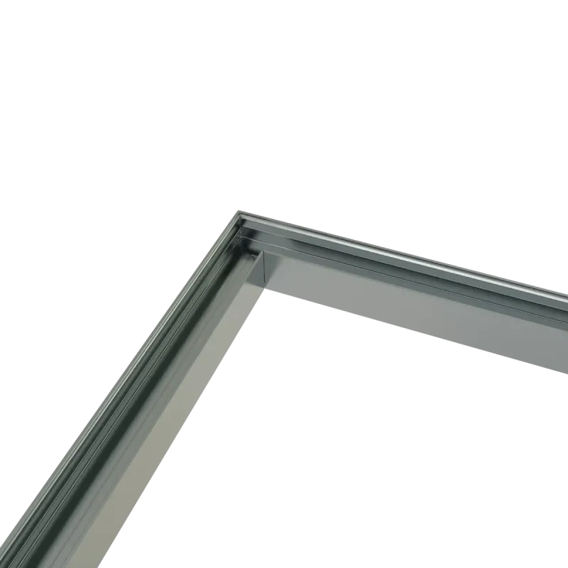 CON-A2 Verbinder 90° – Nahaufnahme der montierten Eckverbindung zweier LED-Aluminiumprofile ohne Diffusor, saubere Innenecke von schräg oben