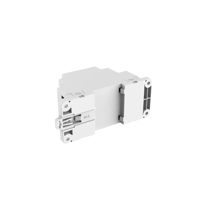 Rückseite des D1 DMX Controllers mit Befestigungsclip für die 35 mm Hutschiene und Laschen zur Wandmontage