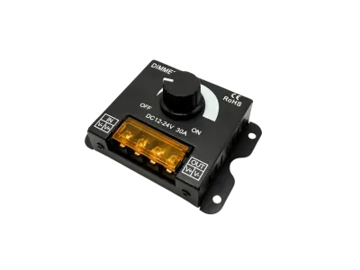 Kompakter LED Dimmer 12V 24V DC 30A für LED Streifen Kompakter LED Dimmer 12V 24V 30A für LED Streifen Montage mit Drehregler