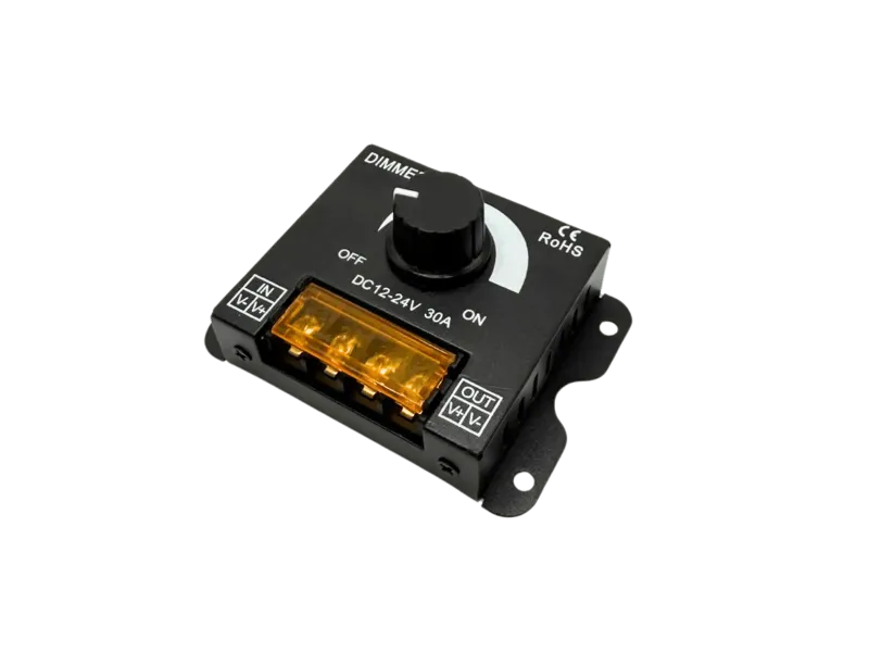 Kompakter LED Dimmer 12V 24V 30A für LED Streifen Montage mit Drehregler