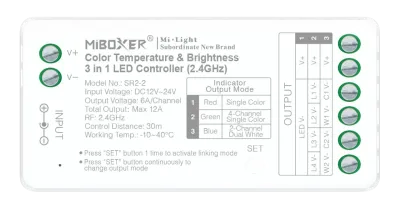 MiBoxer SR2-2 LED Controller 3in1 CCT 2.4GHz 12-24V für einfarbige und CCT LED Streifen