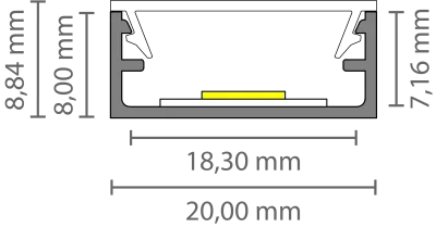 Ultraflaches LED Alu Aufbauprofil 2m EXO-N1_16 (16 mm) –| Schmales Aluminiumprofil für LED-Strips