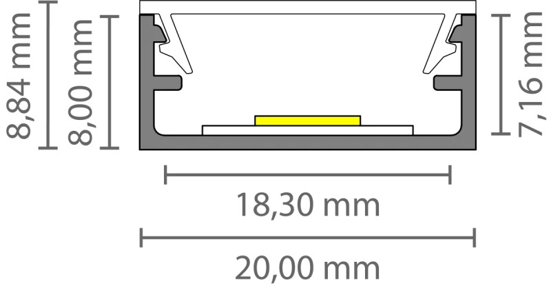 Ultraflaches LED Alu Aufbauprofil 2m EXO-N1_16 (16 mm) –| Schmales Aluminiumprofil für LED-Strips