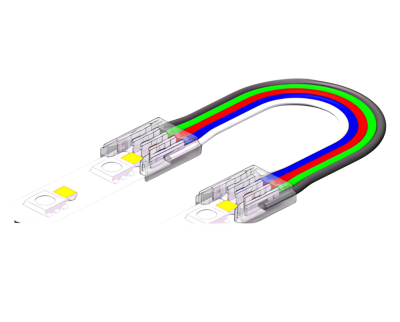 RGBW LED Strip to Strip Connector – 5 Pin 10 mm SMD Verbinder im Einsatz / in use – solderless 15 cm Kabel – SK-LED 5-poliger LED Strip-zu-Strip Connector / Verbinder für 10 mm RGBW SMD LED-Streifen – lötfrei (solderless) mit 15 cm Kabel – zeigt Verbindung zwischen zwei LED-Stripes – ideal für saubere RGBW-Installationen und erweiterte Beleuchtung – SK-LED