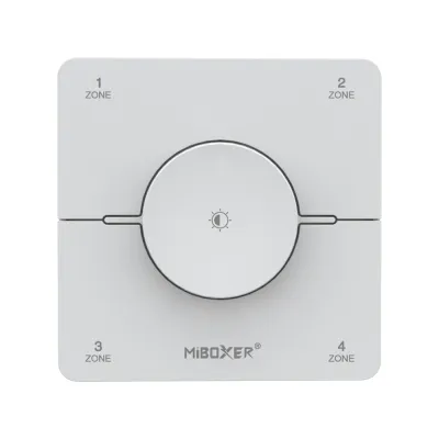 MiBoxer K0S CCT LED Wandfernbedienung in Weiß 2.4GHz Drehregler Frontansicht MiBoxer K0S CCT LED Wandfernbedienung in Weiß mit Drehregler zur Steuerung von LED Streifen über 2.4GHz Funk Frontansicht