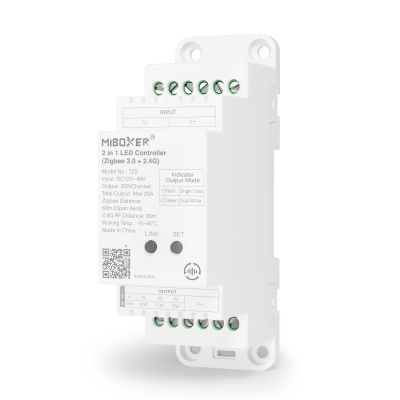 MiBoxer TZ2 2-in-1 LED-Controller für Hutschiene Zigbee 3.0 und 2.4 GHz für einfarbige und CCT LED-Streifen 12–48 V Art. 23002