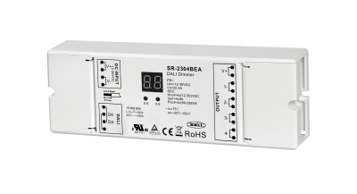 SR-2304BEA DALI-2 LED Controller, 4-Kanal, 12-36V DC, 4×8A, DT6, Push DIM, RGBW / CCT / einfarbig SR-2304BEA DALI-2 LED Controller, 4-Kanal, 12-36V DC, 4×8A, DT6, Push DIM, RGBW / CCT / einfarbig