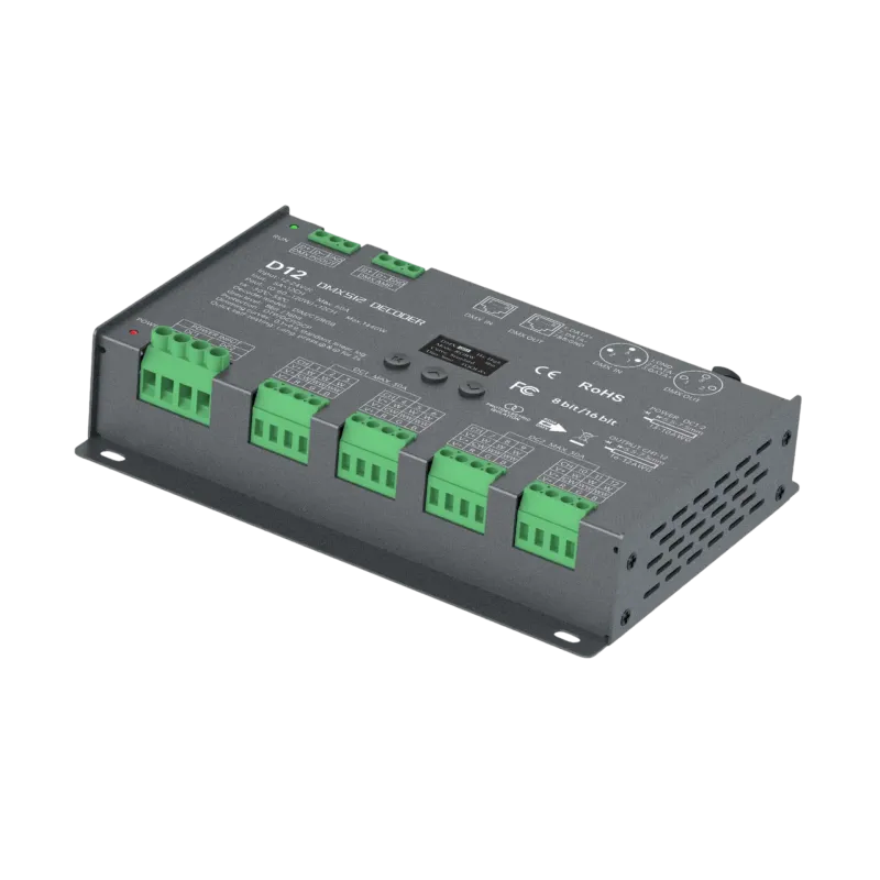 LTECH D12 DMX512/RDM LED Controller 12-Kanal 5A, 12-24V DC, mit OLED Display, Konstantspannung