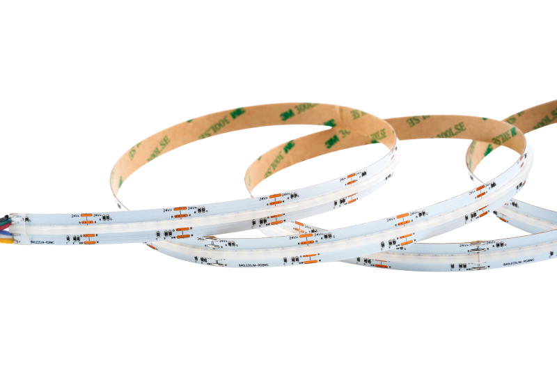 COB RGBCCT LED-Streifen 12 mm mit 840 LEDs/m – 24 V, 21 W/m, homogenes punktfreies RGB- und Weißlicht mit 180° Abstrahlwinkel