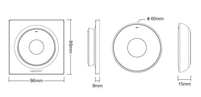 MiBoxer K2 Mini CCT Fernbedienung Schwarz Draufsicht – Bedientasten für Helligkeit, Farbtemperatur warmweiß bis kaltweiß, Ein-Aus-Funktion, 1 Zone