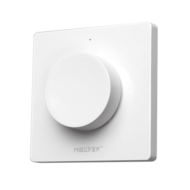 MiBoxer K1 Drehregler-Wandfernbedienung in Weiß – 2,4 GHz Funk, 1 Zone, einfarbige LED Streifen, stufenlose Dimmung per Drehregler, magnetische Halterung, Frontansicht