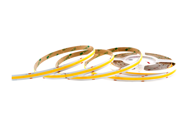 COB LED Streifen 24V mit 528 LEDs pro Meter und 10 mm Breite als unbeleuchtete Produktaufnahme – homogenes, punktfreies LED Band für Innenraumbeleuchtung und dekorative Lichtprojekte