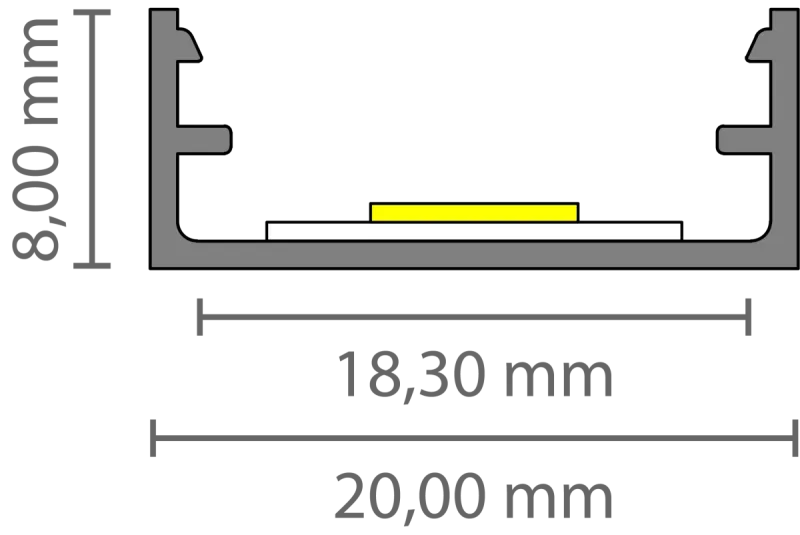 Ultraflaches LED Alu Aufbauprofil 2m EXO-N1_16 (16 mm) –| Schmales Aluminiumprofil für LED-Strips