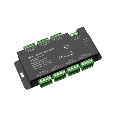 SA6 SPI Signalverstärker & Splitter – 1 Eingang, 6 Ausgänge, für digitale RGB & RGBW LED Streifen, 5–24 V DC