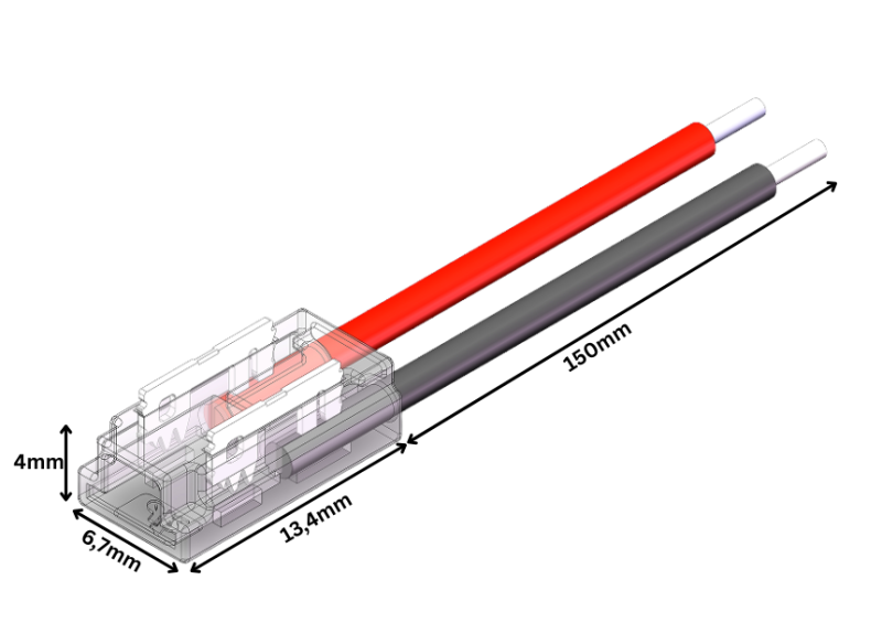 2-poliger LED Strip-zu-Kabel Schnellverbinder für 5 mm COB LED Streifen, lötfreie Verbindung mit 15 cm Anschlusskabel, 24