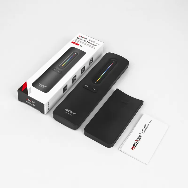 MiBoxer C4 RGB+CCT Funkfernbedienung – 2,4 GHz Wireless Remote Control für LED Controller und Leuchten – mit Farbschieberegler (Color Slider) für RGB+CCT Steuerung – schwarz, inkl. magnetischer Wandhalterung – SK-LED