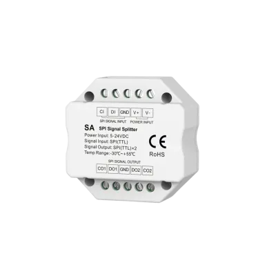 SA SPI Signalverstärker & Splitter – 1 Eingang, 2 Ausgänge, für digitale RGB & RGBW LED Streifen, 5–24 V DC