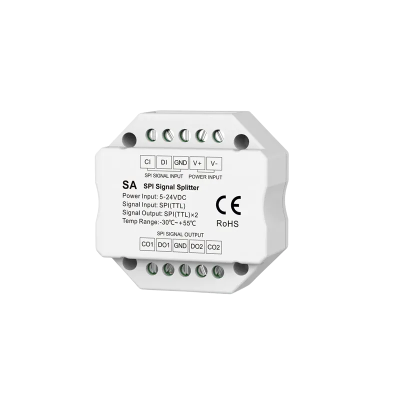 SA SPI Signalverstärker & Splitter – 1 Eingang, 2 Ausgänge, für digitale RGB & RGBW LED Streifen, 5–24 V DC