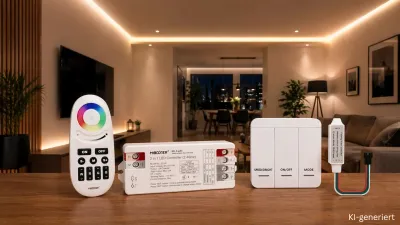 LED Funk Set – Controller mit Fernbedienung und Empfänger LED Funk Set mit Controller, Empfänger und Fernbedienung für RGB und CCT LED Streifen Steuerung