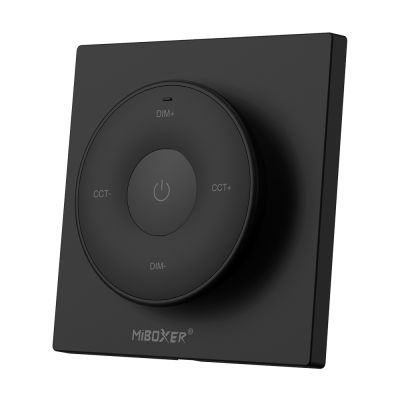 MiBoxer K2 Mini CCT Funkfernbedienung Schwarz – 2,4 GHz, 1 Zone | SK-LED MiBoxer K2 Mini CCT Funkfernbedienung in Schwarz – 2,4 GHz, 1 Zone, Helligkeit und Farbtemperatur stufenlos regelbar, magnetische Halterung, Frontansicht