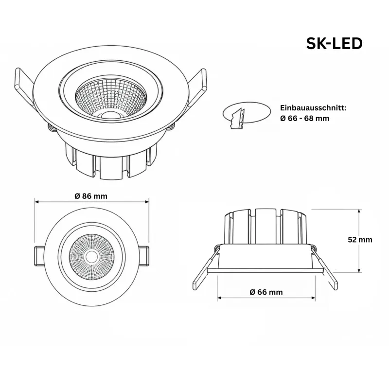 SK-LED LED Einbaustrahler 8W 24V 2700K Warmweiß CRI95 dimmbar mit 60° Reflektor