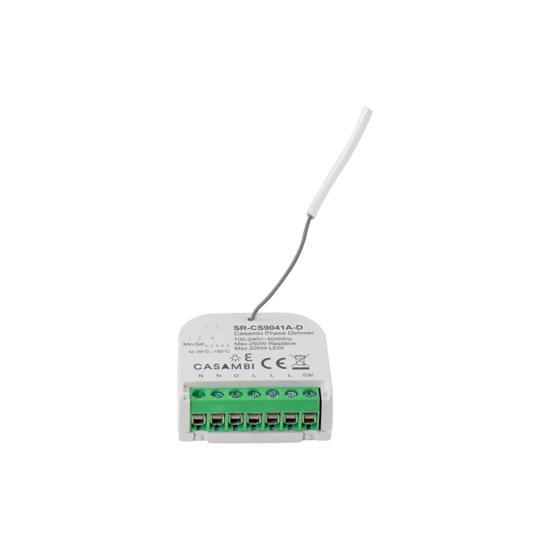 Casambi LED Dimmer SR-CS9041A-D Seitenansicht mit Anschlussklemmen 230V