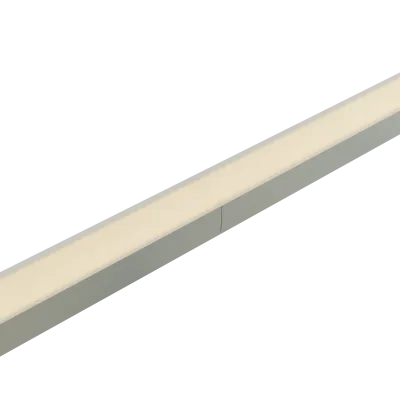 CON-A2 LED-Aluminiumprofil mit Stoßverbinder 180° – Nahaufnahme der Verbindungsstelle mit milchweißer Abdeckung, Draufsicht