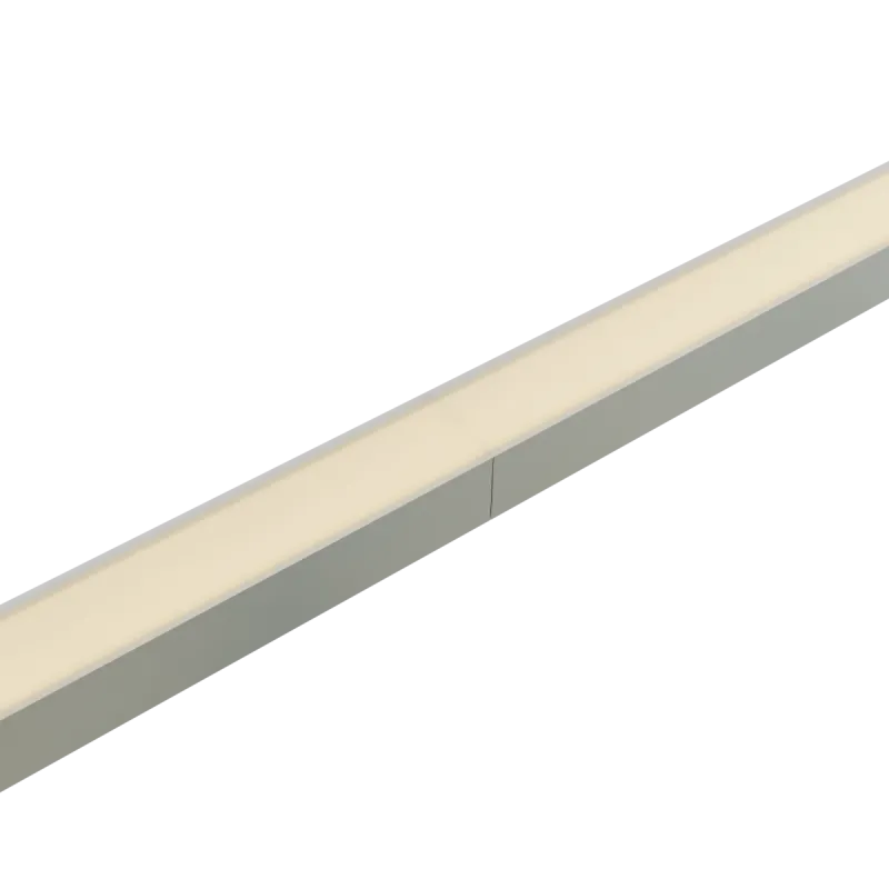 CON-A2 LED-Aluminiumprofil mit Stoßverbinder 180° – Nahaufnahme der Verbindungsstelle mit milchweißer Abdeckung, Draufsicht