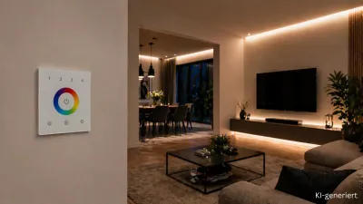 LED Wandsteuerung Touchpanel zur Steuerung von LED Streifen im Wohnzimmer mit indirekter Beleuchtung