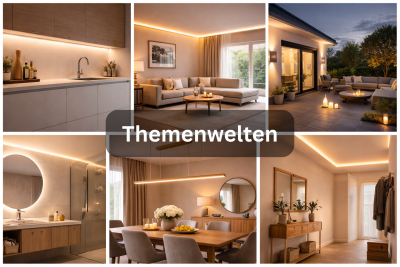 LED Streifen Themenwelten mit Beleuchtung für Wohnzimmer, Küche, Bad, Flur und Terrasse – indirekte Innen und Außenbeleuchtung
