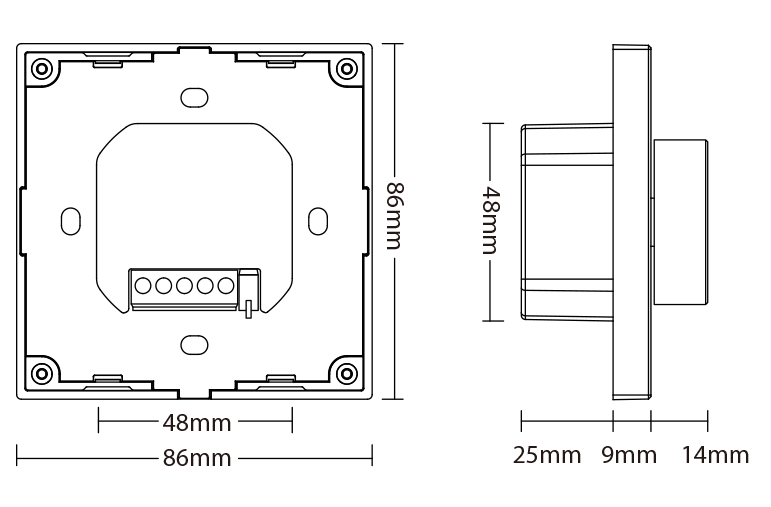 LED Dimmer Wandsteuerung Unterputz Drehregler 12V 24V Abmessungen Einbau Masse