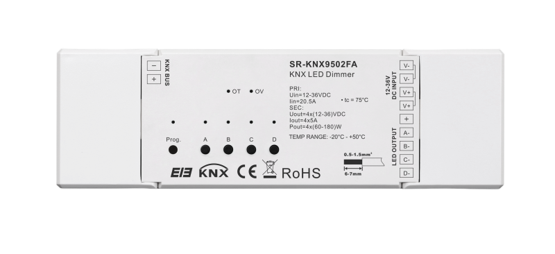 KNX LED Streifen Controller 4 Kanal 12-36V SR-KNX-9502FA Konstantspannung für LED Lichtsteuerung